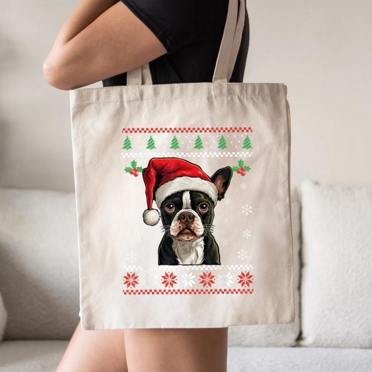 Boston Terrier Ugly Christmas Sweater Xmas For Adults Kids Canvas Tote Bag, novelty gifts, funny gifts