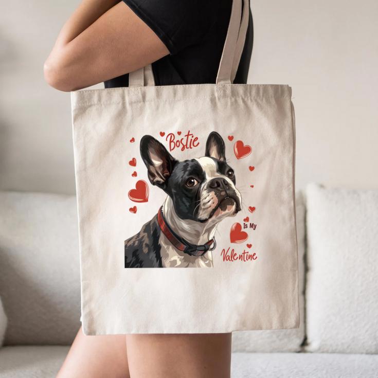 Boston Terrier Is My Valentine Cute Pet Dog Owner Valentine Canvas Tote Bag, novelty gifts, funny gifts