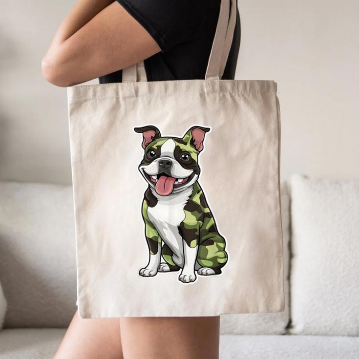 Camo Boston Terrier Pet Owner Camouflage Dog Lover Canvas Tote Bag, novelty gifts, funny gifts