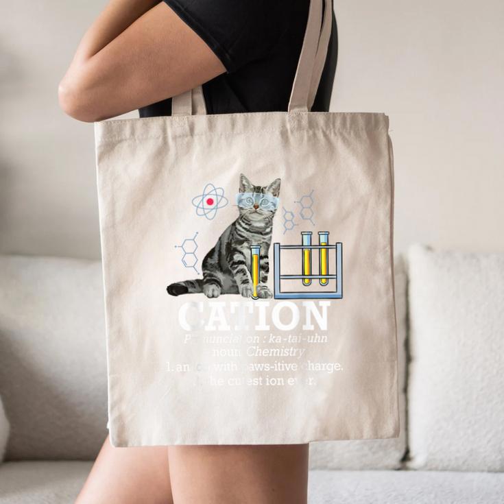 Cation Chemistry Humor Science Teacher Cat Pun Canvas Tote Bag, novelty gifts, funny gifts