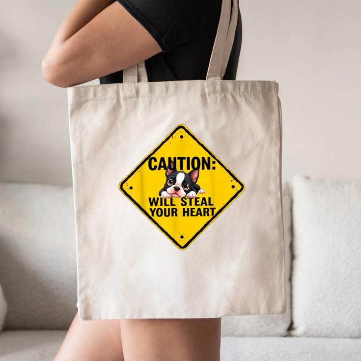 Caution Sign Boston Terrier Dog Bostie Puppy Canvas Tote Bag, novelty gifts, funny gifts