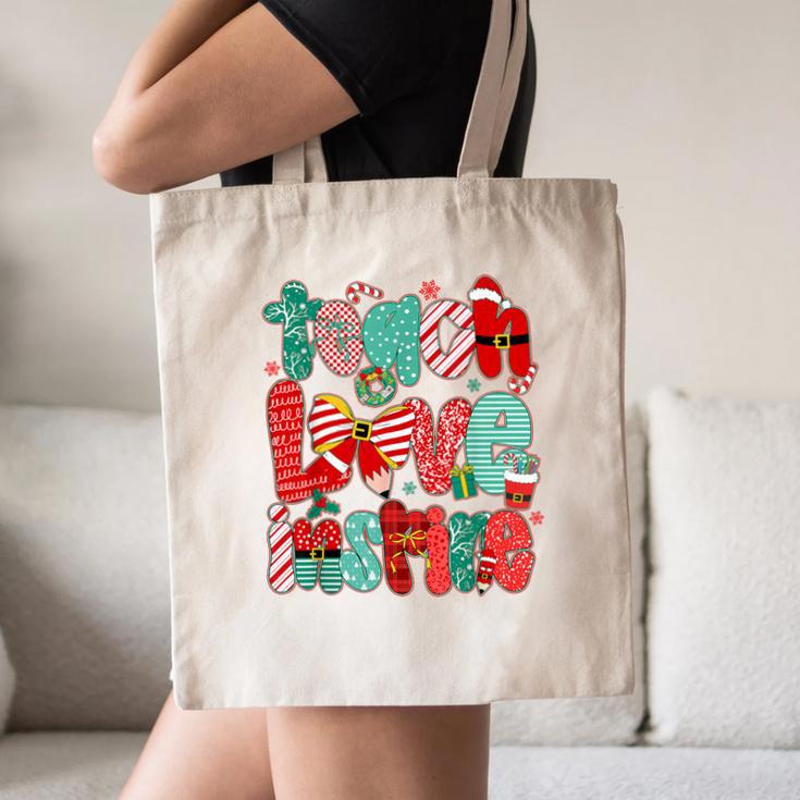 Christmas Coquette Bow Teacher Teach Love Inspire Canvas Tote Bag, novelty gifts, funny gifts Christmas Coquette Bow Teacher Teach Love Inspire Canvas Tote Bag, novelty gifts, funny gifts