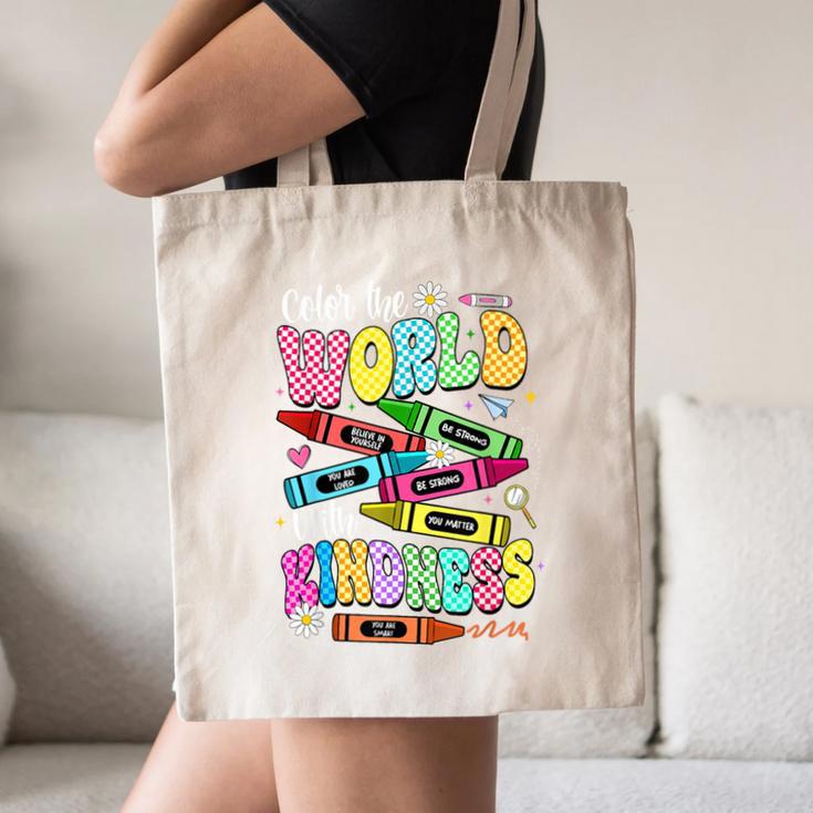 Color The World With Kindness Teacher Back To School Canvas Tote Bag, novelty gifts, funny gifts