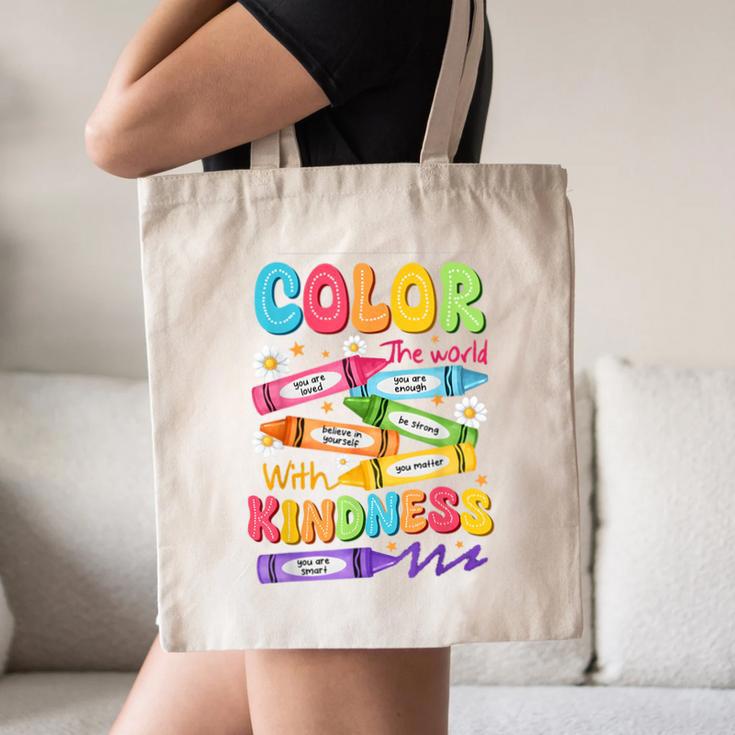 Color The World With Kindness Teachers Back To School Canvas Tote Bag, novelty gifts, funny gifts