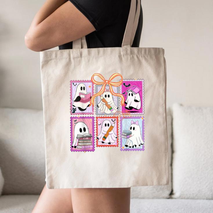 Coquette Bow Spooky Teacher Ghost Halloween Trick Or Teach Canvas Tote Bag, novelty gifts, funny gifts Coquette Bow Spooky Teacher Ghost Halloween Trick Or Teach Canvas Tote Bag, novelty gifts, funny gifts