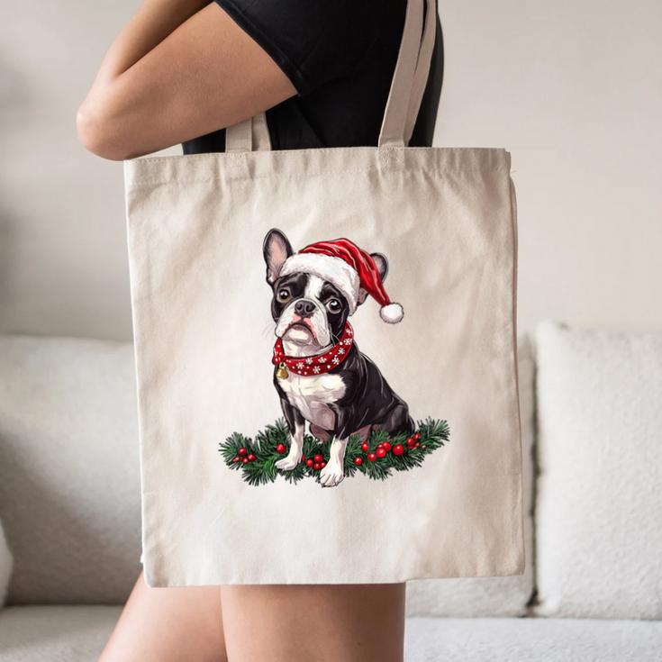 Cute Boston Terrier Dog Christmas Merry X-Mas Graphic Canvas Tote Bag, novelty gifts, funny gifts