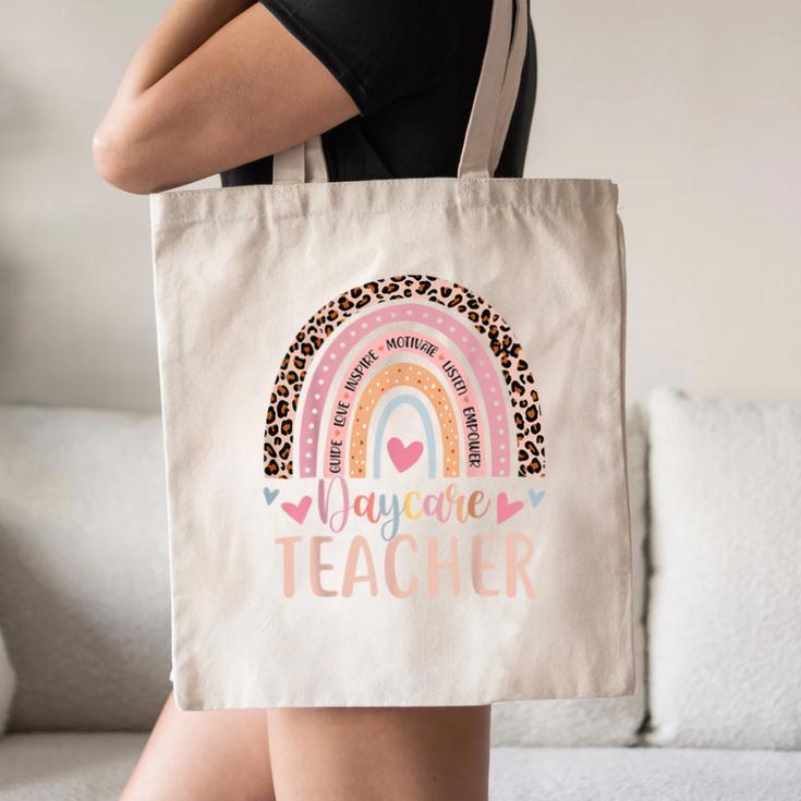 Cute Daycare Teacher Rainbow Leopard Print Childcare Worker Canvas Tote Bag, novelty gifts, funny gifts