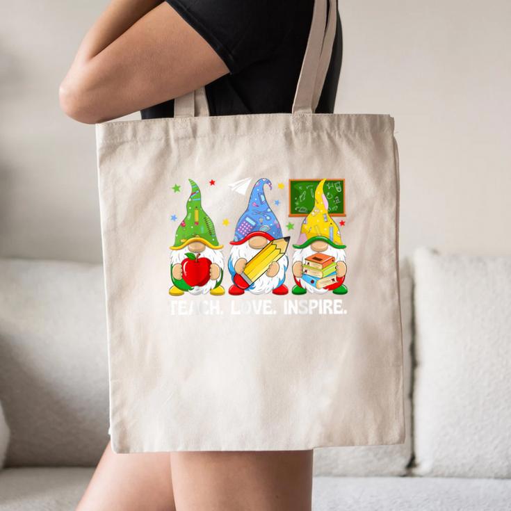 Cute Gnomes Teach Love And Inspire Back To School Teacher Canvas Tote Bag, novelty gifts, funny gifts