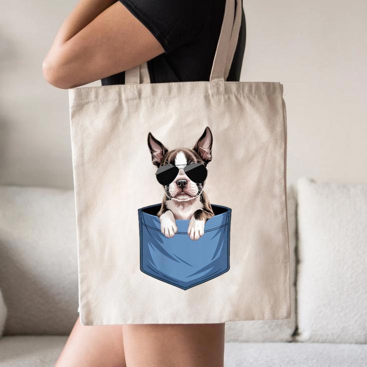 Cute Pocket Boston Terrier Lover Dog Mom Canvas Tote Bag, novelty gifts, funny gifts