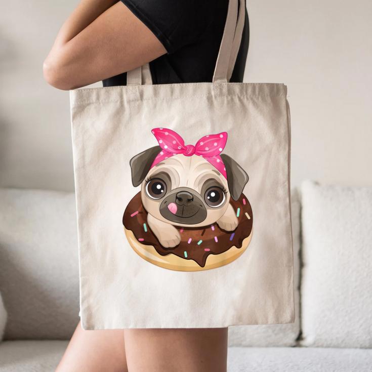 Cute Pug Shirt Donut Girls Dog Canvas Tote Bag, novelty gifts, funny gifts