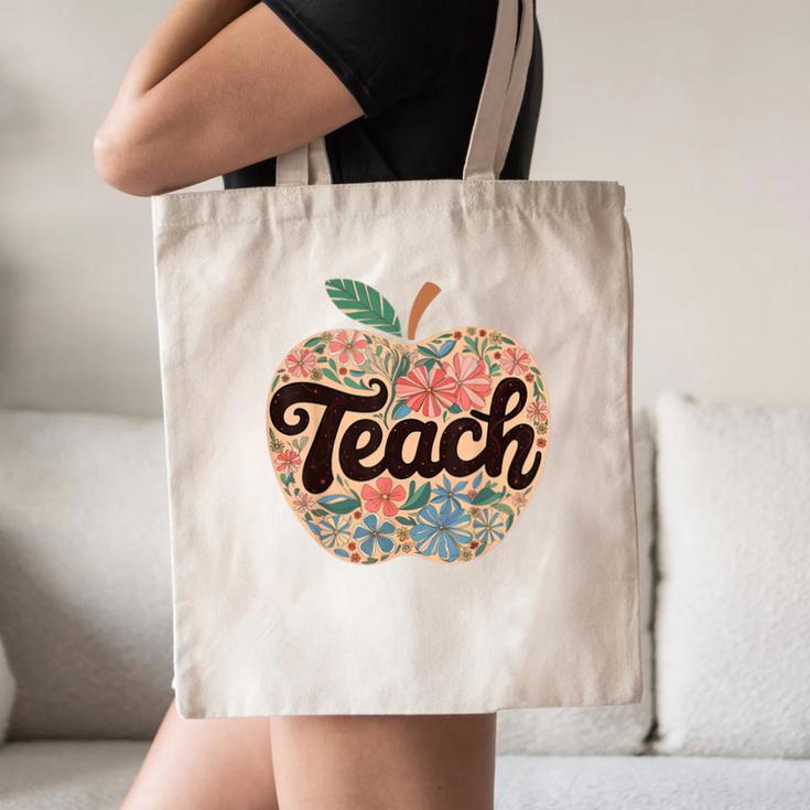 Cute Teacher With Apple Retro Teacher Kids Back To School Canvas Tote Bag, novelty gifts, funny gifts
