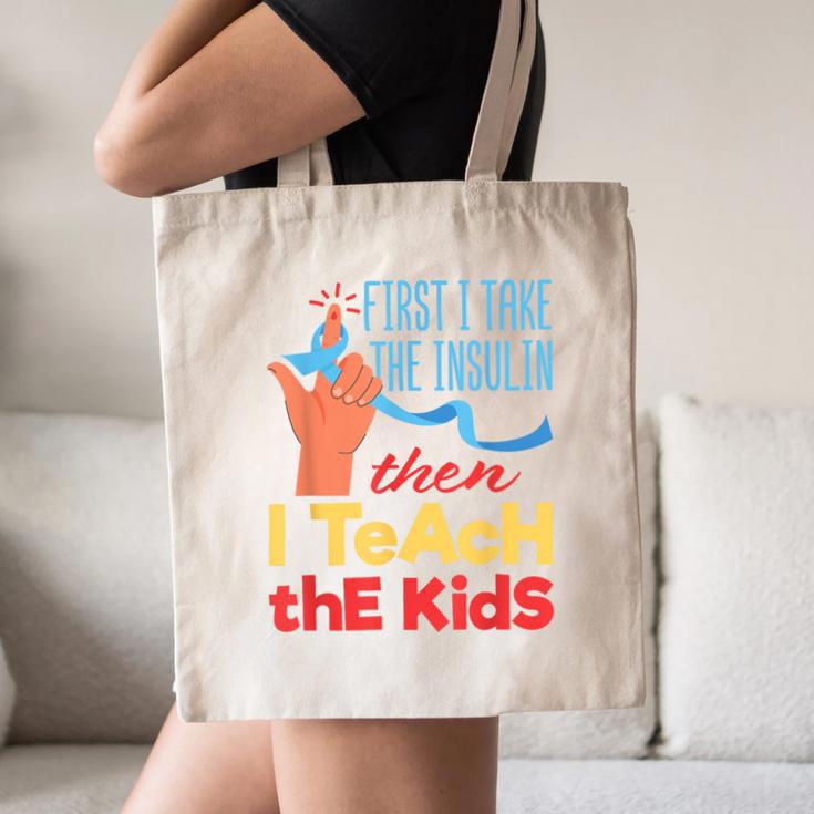 Diabetic Teacher Diabetes Awareness Insulin Blue Ribbon Canvas Tote Bag, novelty gifts, funny gifts