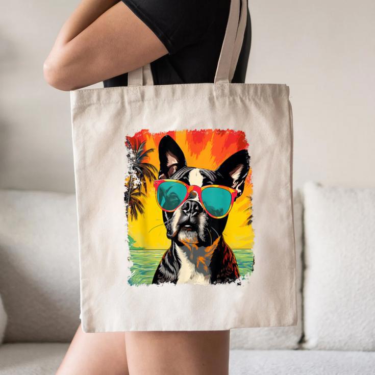 Dog Boston Terrier Hawaiian Canvas Tote Bag, novelty gifts, funny gifts