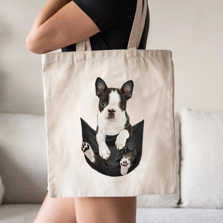 Dog Lovers Boston Terrier In Pocket Dog Face For Men Women Kids Canvas Tote Bag, novelty gifts, funny gifts