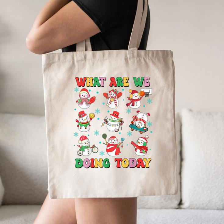 What Are We Doing Today PE Teacher Snowman Christmas Canvas Tote Bag, novelty gifts, funny gifts