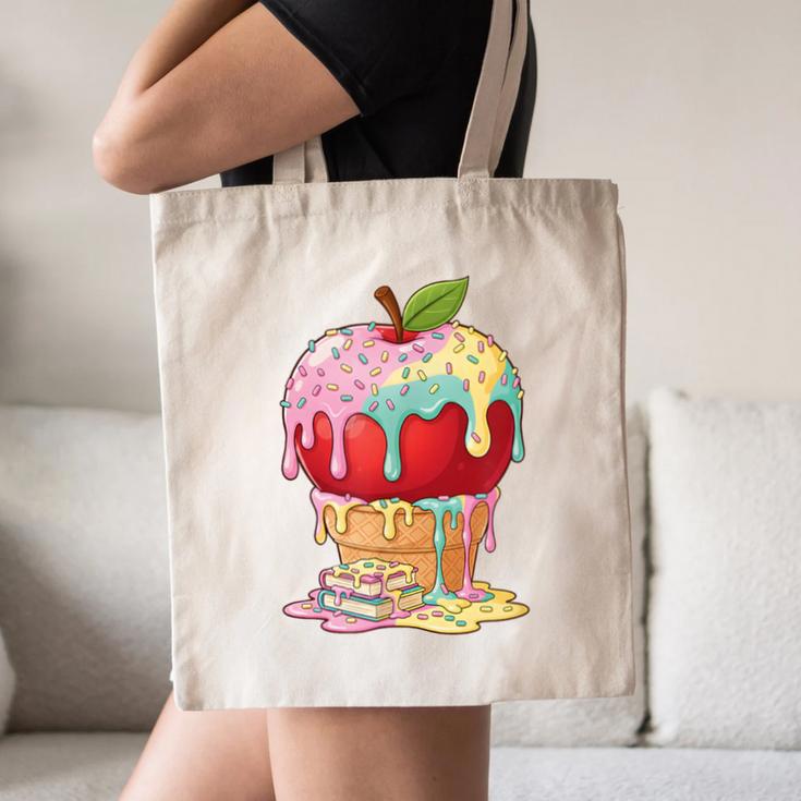 Dripping Apple Ice Cream Cone Cute Teacher Appreciation Canvas Tote Bag, novelty gifts, funny gifts