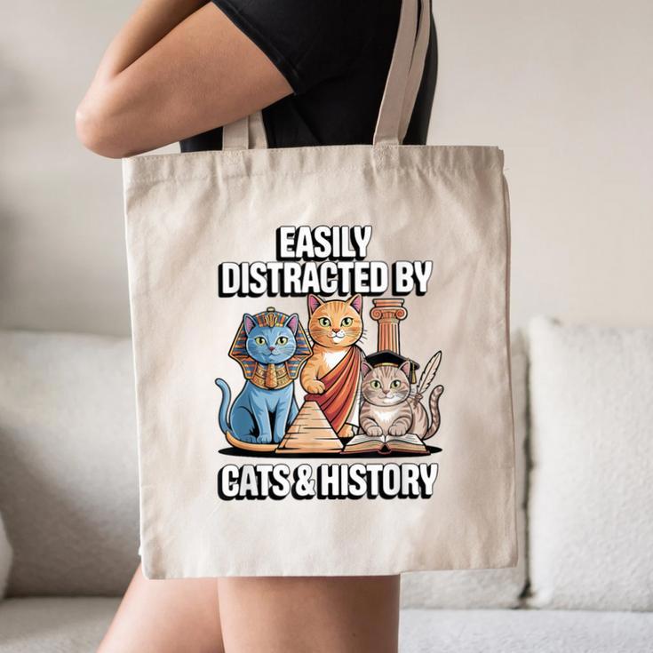 Easily Distracted By Cats & History Teacher Women Men Canvas Tote Bag, novelty gifts, funny gifts