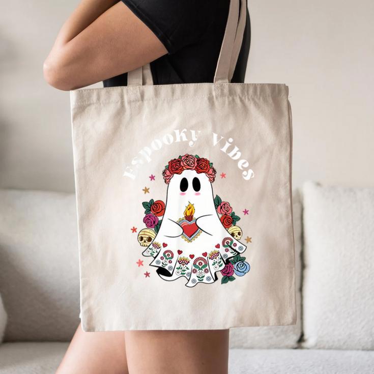 Espooky Vibes Maestra Halloween Spanish Mexican Teacher Canvas Tote Bag, novelty gifts, funny gifts