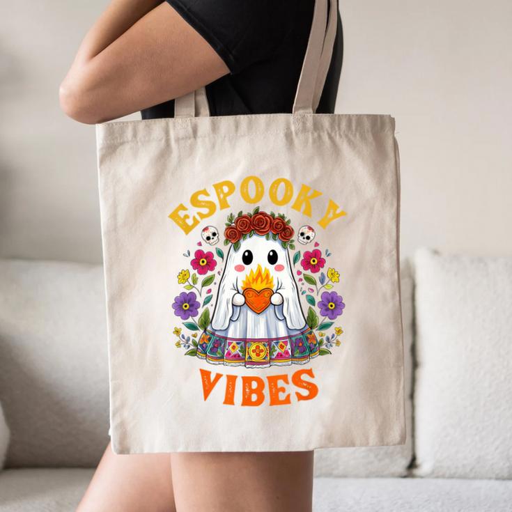Espooky Vibes Spanish Mexican Halloween Ghost Teachers Canvas Tote Bag, novelty gifts, funny gifts