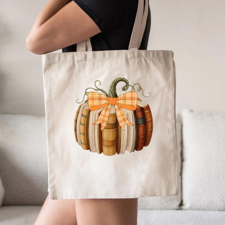 Fall Book Pumpkin Halloween Teacher Librarian Thanksgiving Canvas Tote Bag, novelty gifts, funny gifts
