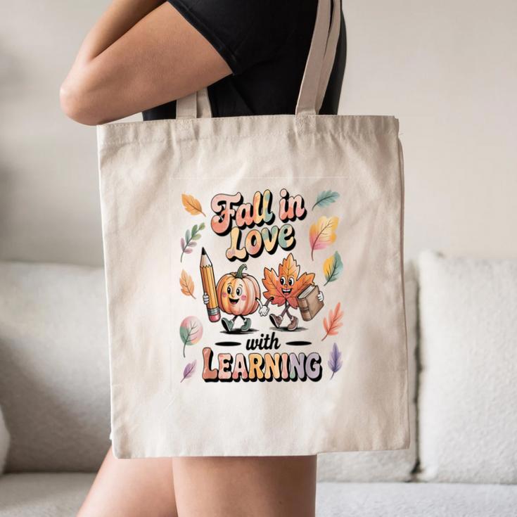 Fall In Love With Learning Teacher Autumn School Canvas Tote Bag, novelty gifts, funny gifts