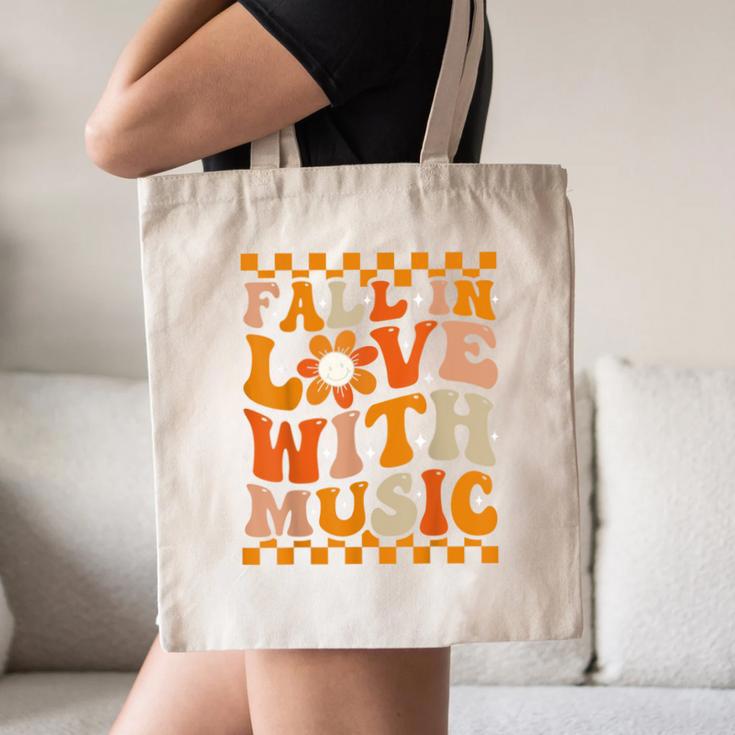 Fall In Love With Music Groovy Thanksgiving Music Teacher Men Women Girls Kids Canvas Tote Bag, novelty gifts, funny gifts