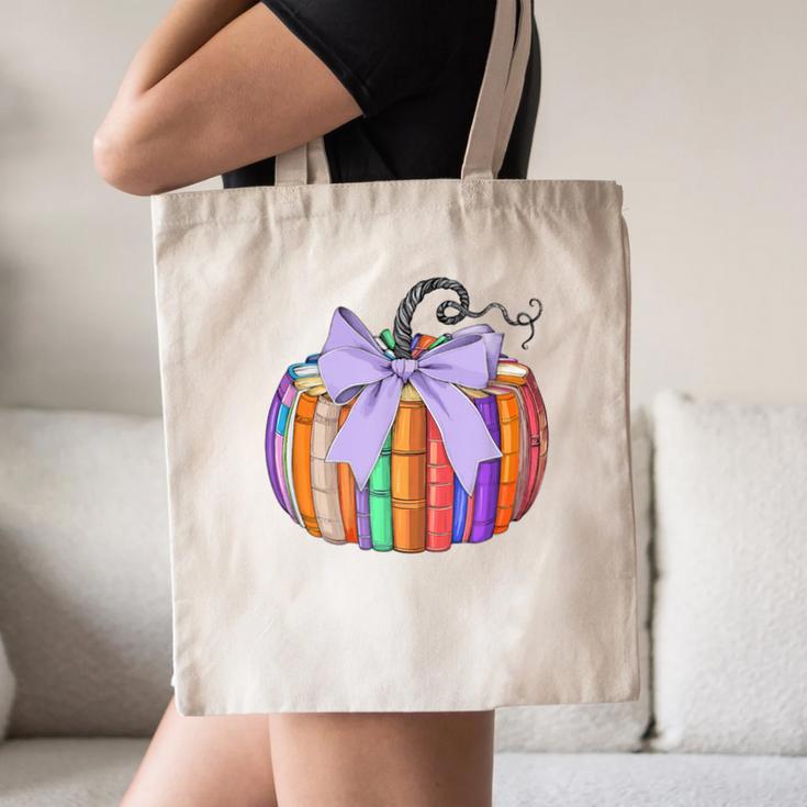 Fall Pumpkin Books Lover Halloween Teacher Teaching Staff Canvas Tote Bag, novelty gifts, funny gifts