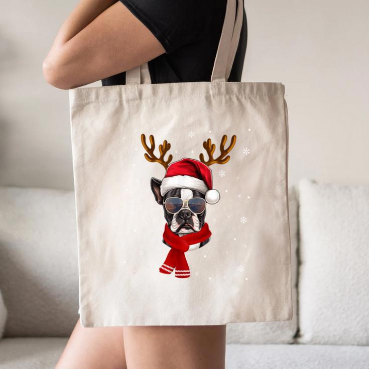 Family Matching Reindeer Xmas Boston Terrier Christmas Canvas Tote Bag, novelty gifts, funny gifts
