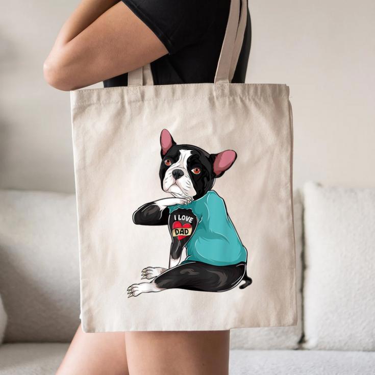 Father's Day Gift Dog Dad Boston Terrier i Love Dad Tattoo Canvas Tote Bag, novelty gifts, funny gifts