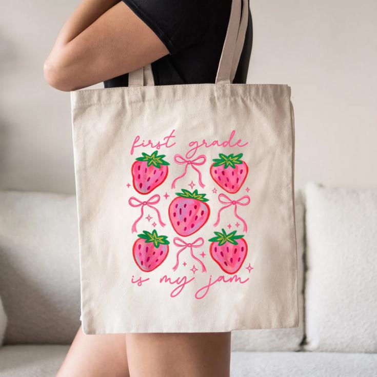 First Grade Is My Jam Strawberry First Grade Teacher Women Canvas Tote Bag, novelty gifts, funny gifts First Grade Is My Jam Strawberry First Grade Teacher Women Canvas Tote Bag, novelty gifts, funny gifts