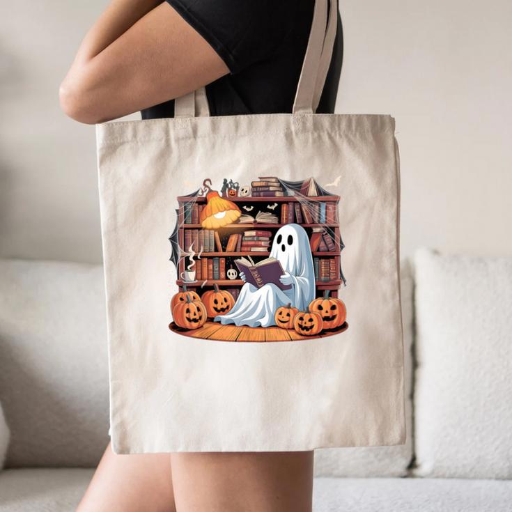 Ghost Book Reading Halloween Books Lover Teacher Canvas Tote Bag, novelty gifts, funny gifts