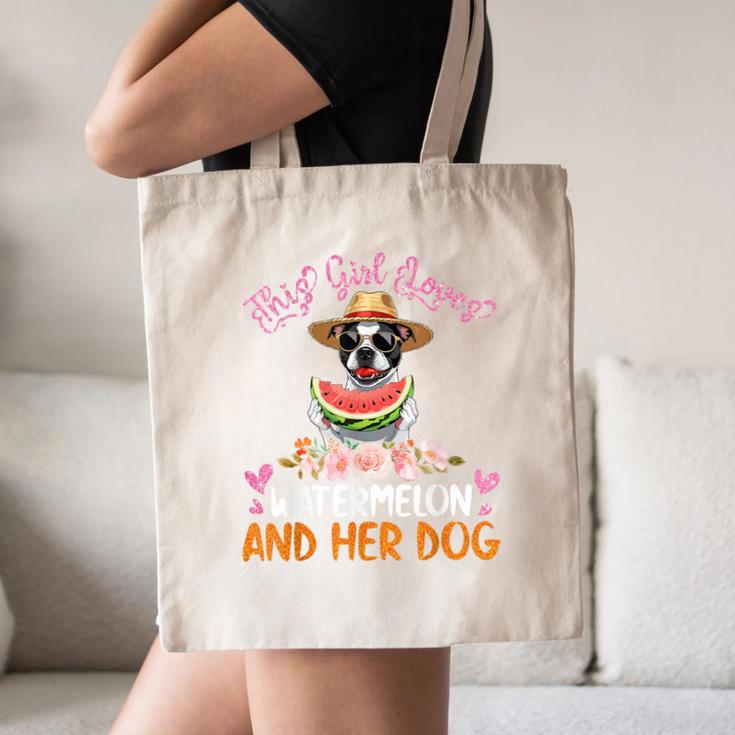 This Girl Loves Watermelon And Her Boston Terrier Dog Mother Canvas Tote Bag, novelty gifts, funny gifts