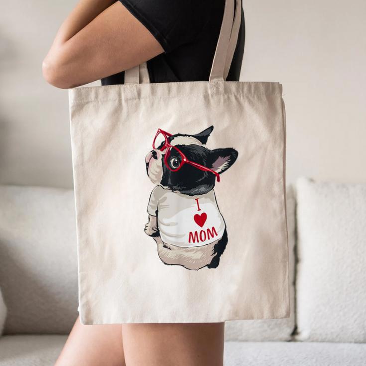 Girls I Heart Mom Love Mama Boston Terrier Dog Lover Canvas Tote Bag, novelty gifts, funny gifts