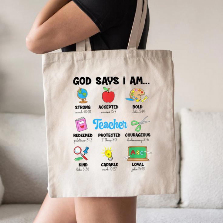 God Says Im Teacher Christian Back To School Religious Canvas Tote Bag, novelty gifts, funny gifts