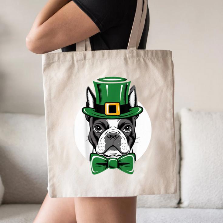 Green Boston Terrier Shamrock St Patricks Day Boston Terrier Canvas Tote Bag, novelty gifts, funny gifts