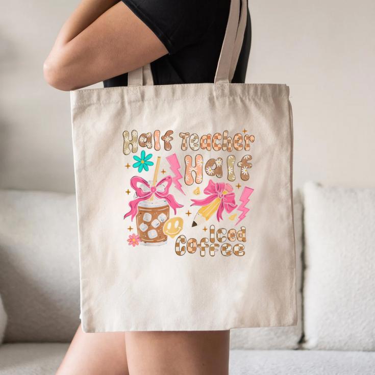 Half Teacher Half Iced Coffee Back To School Canvas Tote Bag, novelty gifts, funny gifts Half Teacher Half Iced Coffee Back To School Canvas Tote Bag, novelty gifts, funny gifts