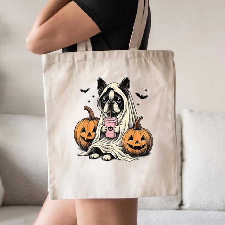 Halloween Boston Terrier Ghost Canvas Tote Bag, novelty gifts, funny gifts