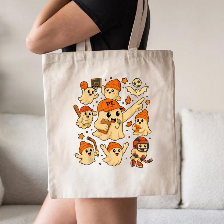 Halloween PE Teacher Costume Ghost Physical Education Canvas Tote Bag, novelty gifts, funny gifts