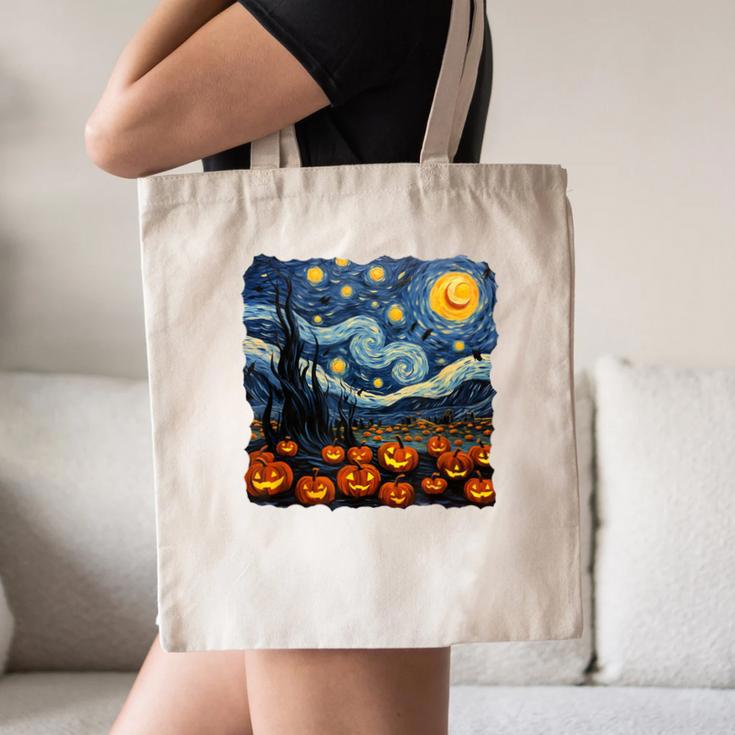 Halloween Pumpkin Starry Night Van Gogh Art Teacher Canvas Tote Bag, novelty gifts, funny gifts
