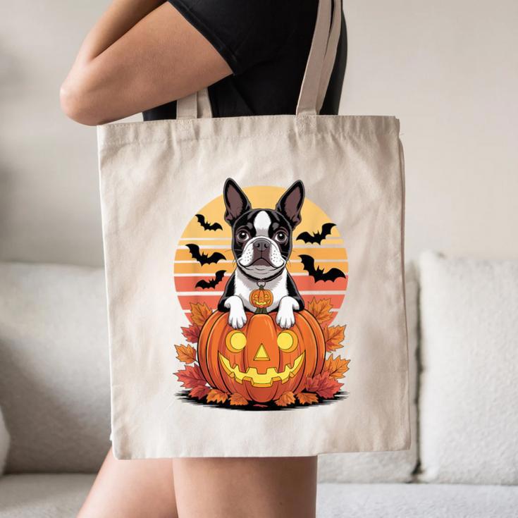 Halloween Retro Boston Terrier Canvas Tote Bag, novelty gifts, funny gifts
