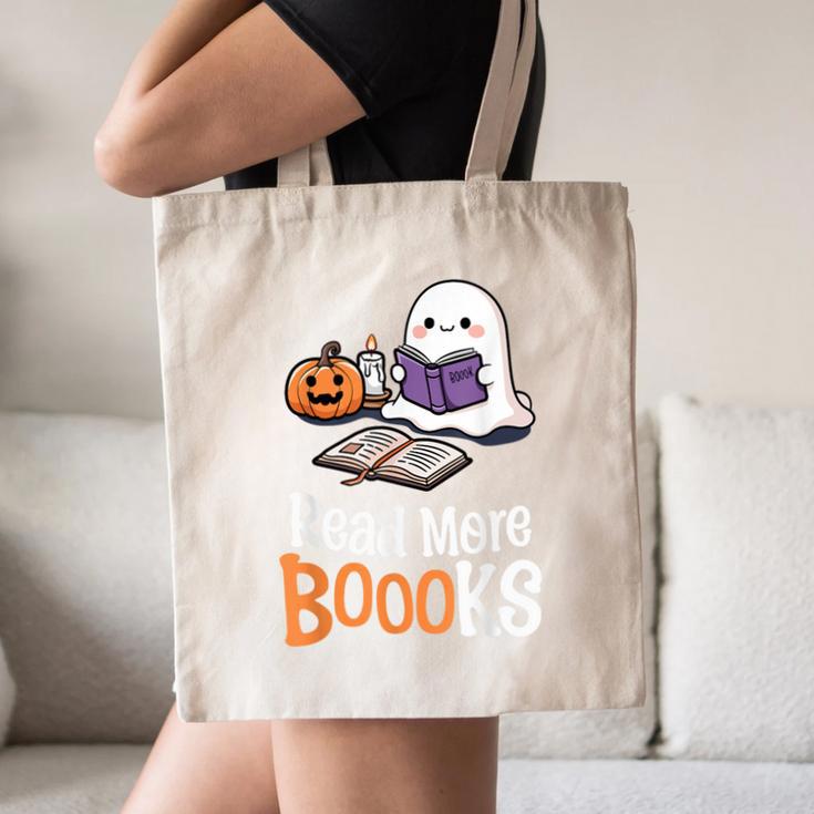 Halloween Teacher Women Cute Reading Ghost Read More Books Canvas Tote Bag, novelty gifts, funny gifts