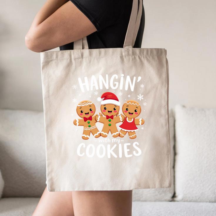 Hanging With My Cookies Gingerbread Christmas Teacher Xmas Canvas Tote Bag, novelty gifts, funny gifts