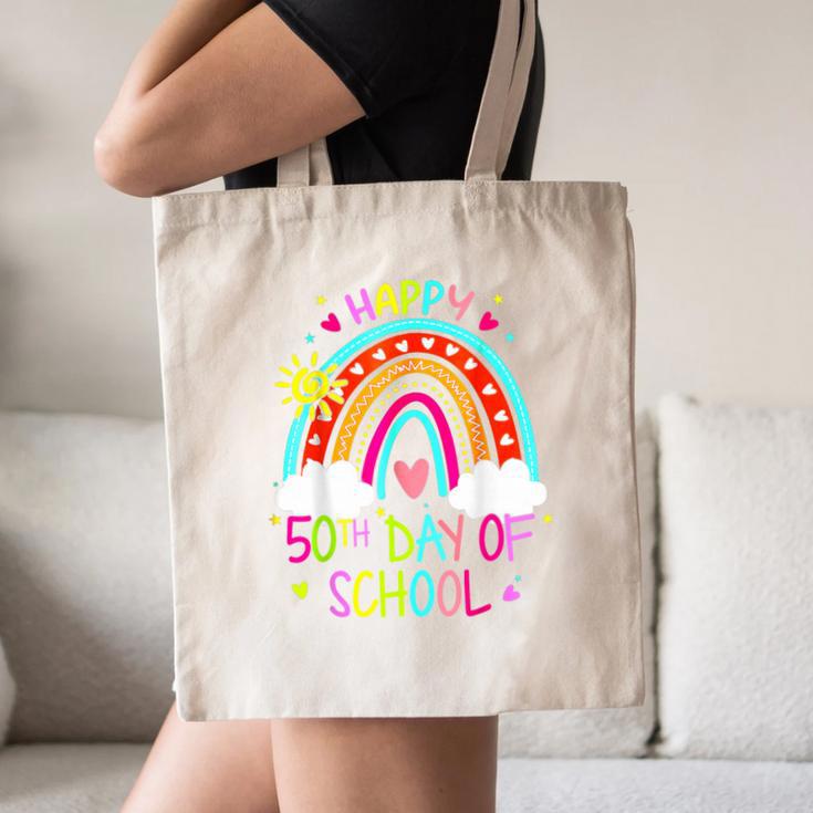 Happy 50th Days Of School Rainbow Teacher 50 Days Smarter Canvas Tote Bag, novelty gifts, funny gifts