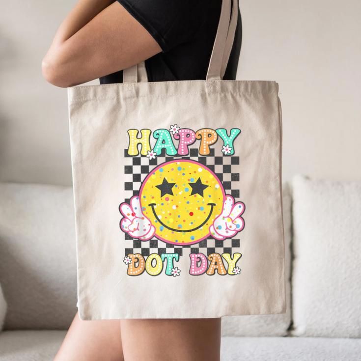 Happy Dot Day Hippie Flowers Smile Face Groovy Teacher Kids Canvas Tote Bag, novelty gifts, funny gifts Happy Dot Day Hippie Flowers Smile Face Groovy Teacher Kids Canvas Tote Bag, novelty gifts, funny gifts
