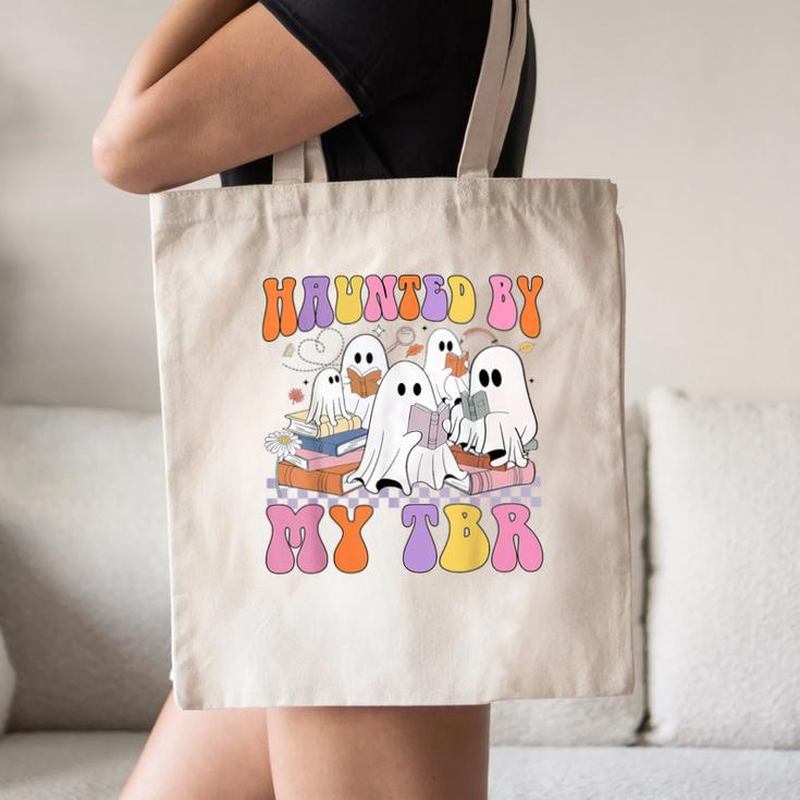Haunted By My TBR Cute Ghosts Book Reading Teacher Halloween Canvas Tote Bag, novelty gifts, funny gifts