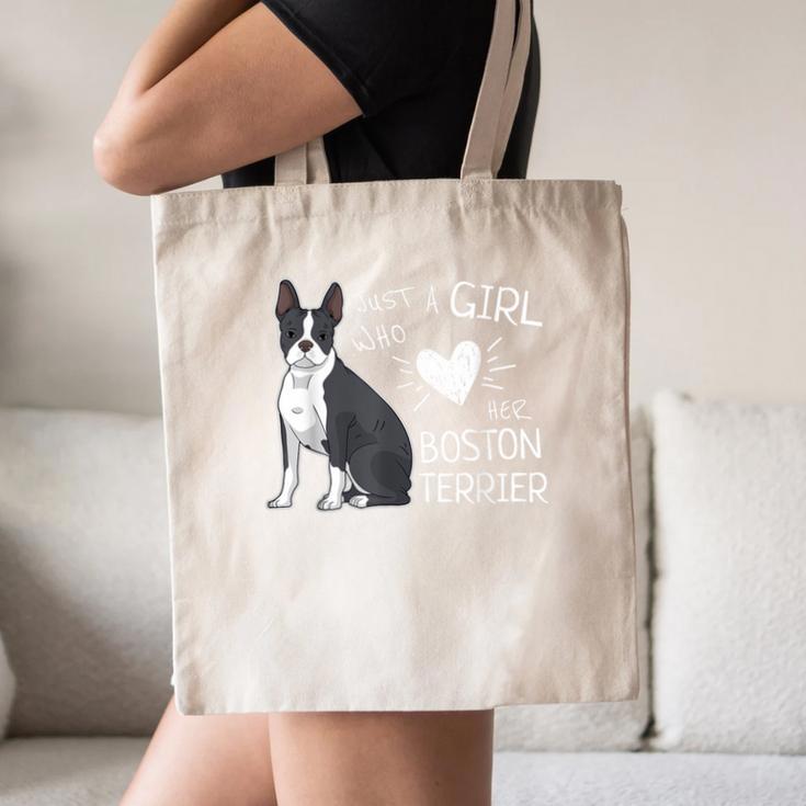 Just A Girl Who Loves Her Boston Terrier Puppy Love Canvas Tote Bag, novelty gifts, funny gifts