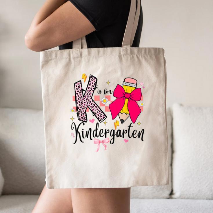 K Is For Kindergarten Teacher Coquette Bow Back To School Canvas Tote Bag, novelty gifts, funny gifts K Is For Kindergarten Teacher Coquette Bow Back To School Canvas Tote Bag, novelty gifts, funny gifts