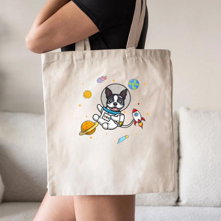 Kawaii Kids & Boys Astronaut Space Boston Terrier Dog Lover Canvas Tote Bag, novelty gifts, funny gifts