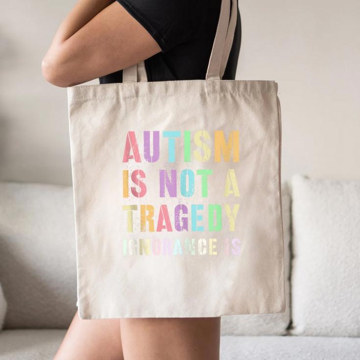 Kids AUTISM IS NOT A TRAGEDY IGNORANCE IS Proud Teacher Crew Canvas Tote Bag, novelty gifts, funny gifts