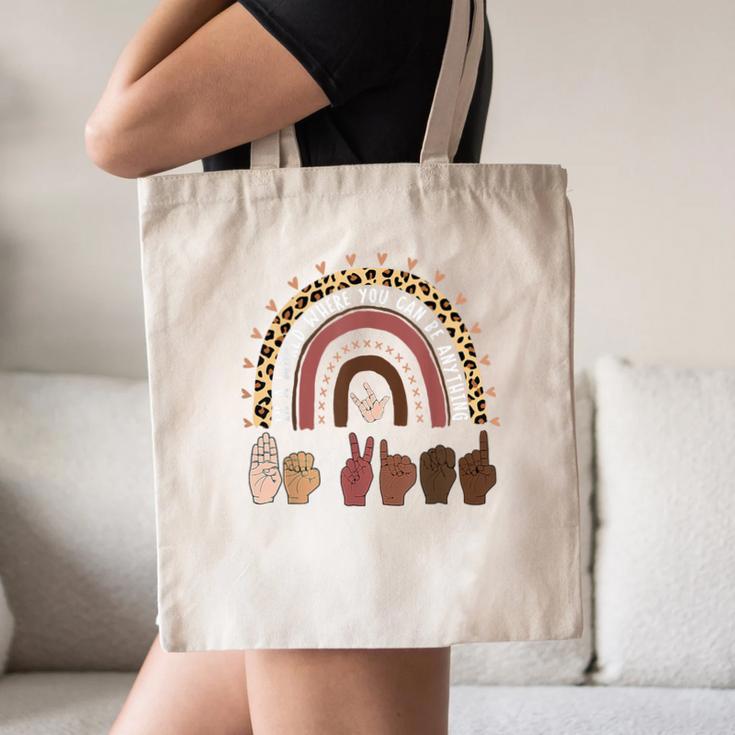 Be Kind Hand-Talking Teacher Artist ASL Canvas Tote Bag, novelty gifts, funny gifts